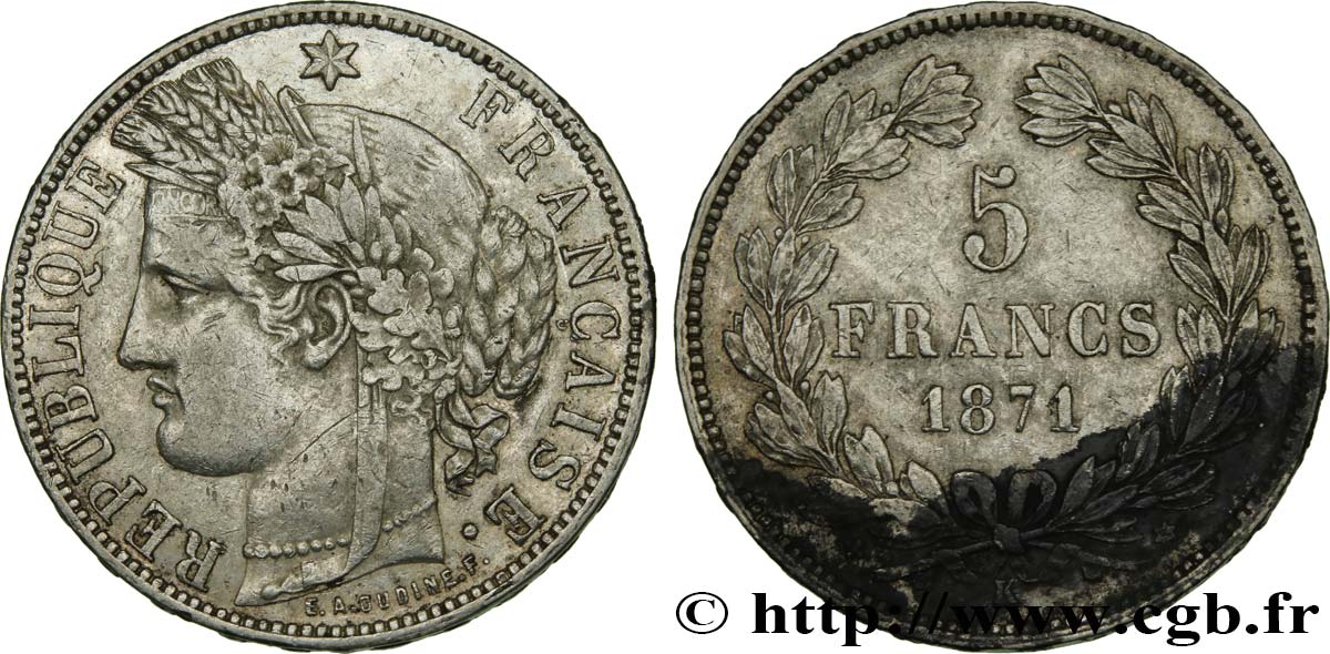 5 francs Cérès, sans légende 1871 Bordeaux F.332/8 fSS 