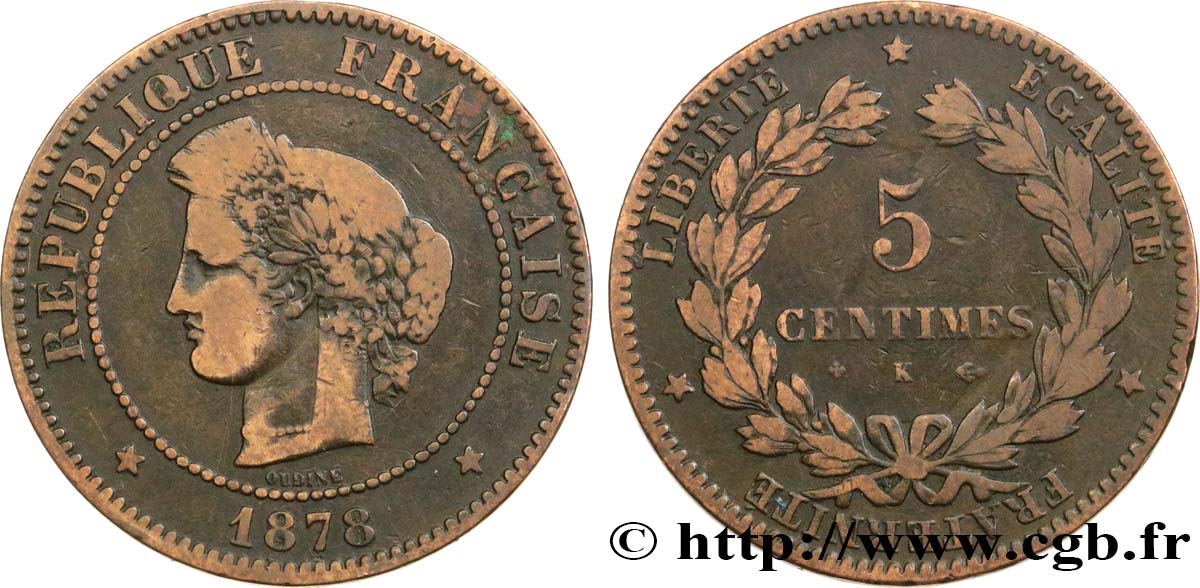 5 centimes Cérès 1878 Bordeaux F.118/18 VF20 