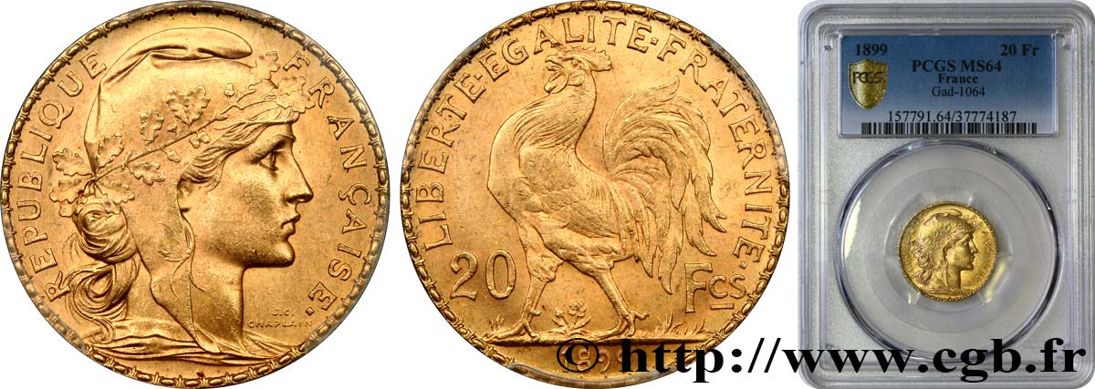 20 francs or Coq, Dieu protège la France 1899 Paris F.534/2 fST64 PCGS