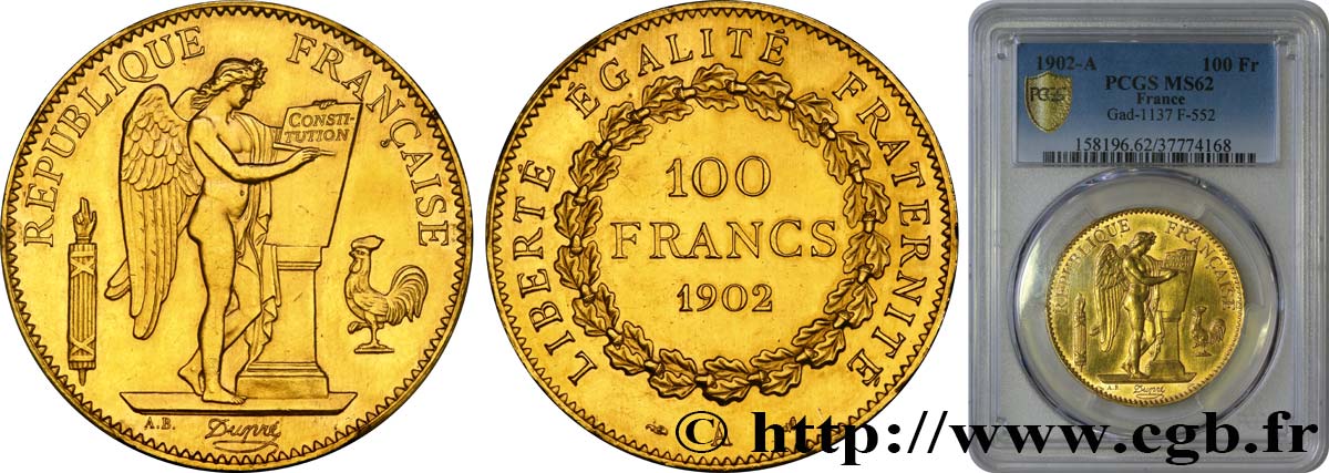 100 francs or Génie, tranche inscrite en relief Dieu protège la France 1902 Paris F.552/15 SUP62 PCGS