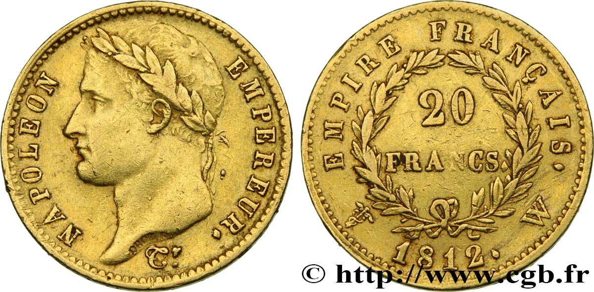 20 francs or Napoléon tête laurée, Empire français 1812 Lille F.516/29 TTB40 
