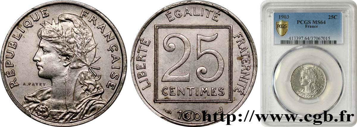 25 centimes Patey, 1er type 1903  F.168/3 SC64 PCGS