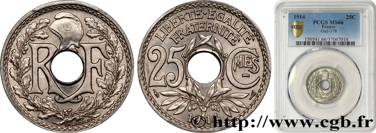 25 centimes Lindauer, Cmes souligné 1914  F.170/2 MS66 PCGS