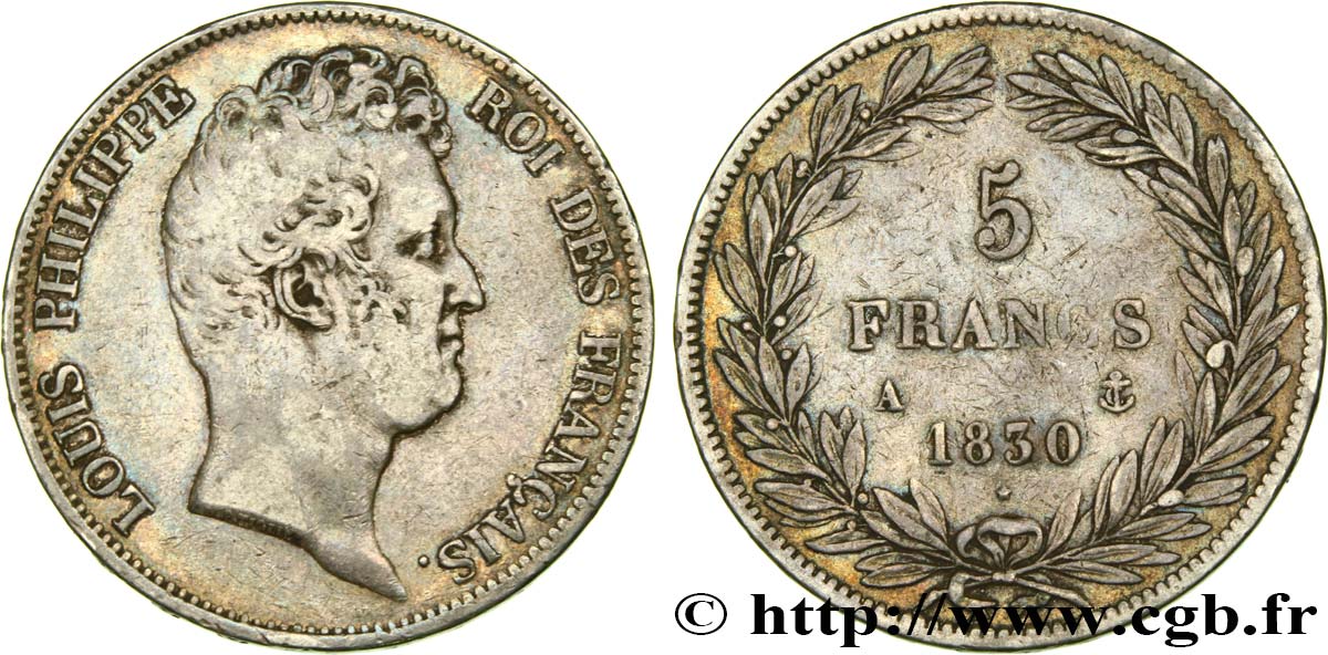 5 francs type Tiolier sans le I, tranche en relief 1830  Paris F.314/1 S30 