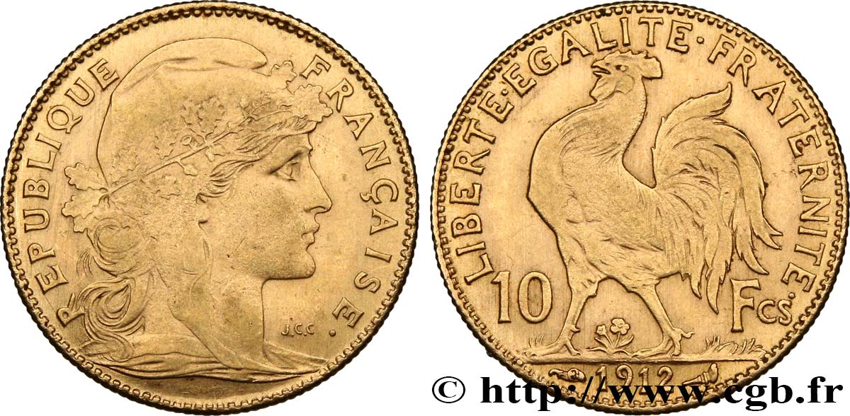 10 francs or Coq 1912 Paris F.509/13 EBC55 