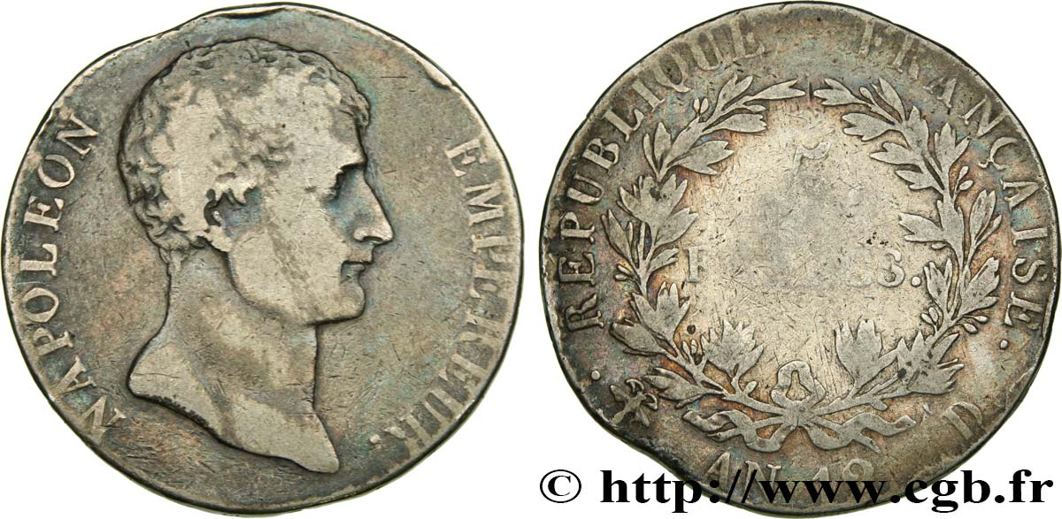 5 francs Napoléon Empereur, type intermédiaire 1804 Lyon F.302/3 RC+ 