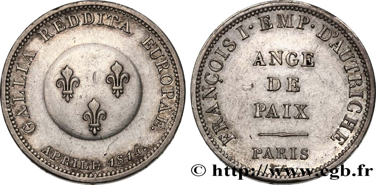 Ange de Paix, module de 2 francs pour François Ier d’Autriche en argent 1814 Paris VG.2357  BB 