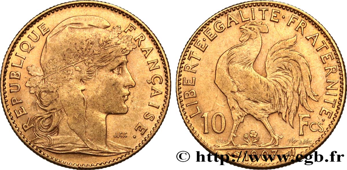 10 francs or Coq 1907 Paris F.509/8 BB48 