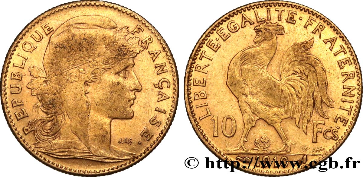 10 francs or Coq 1910 Paris F.509/11 SS48 