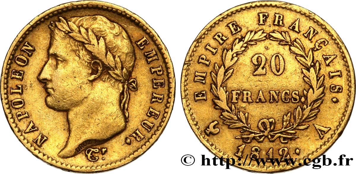 20 francs or Napoléon tête laurée, Empire français 1812 Paris F.516/22 SS45 
