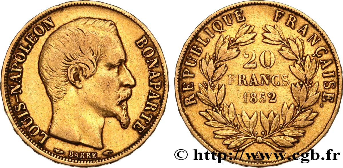 20 francs or Louis-Napoléon 1852 Paris F.530/1 VF35 