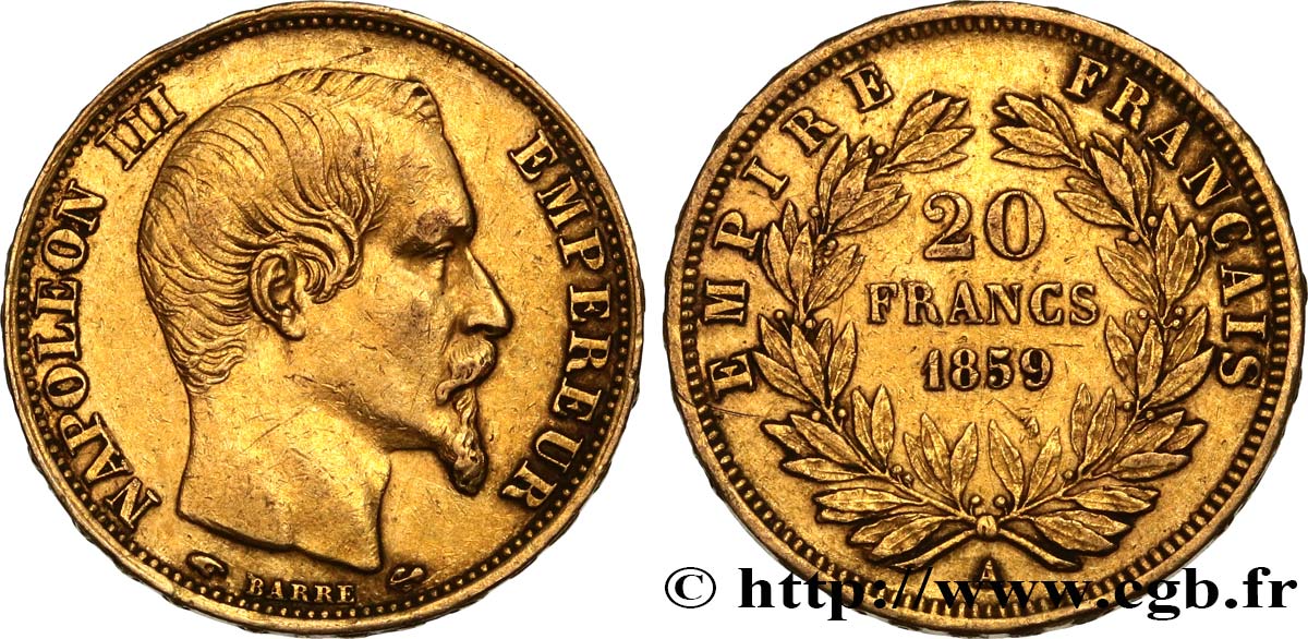 20 francs or Napoléon III, tête nue 1859 Paris F.531/15 MBC 