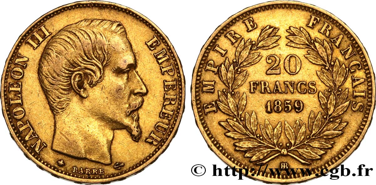 20 francs or Napoléon III, tête nue 1859 Strasbourg F.531/16 TTB 
