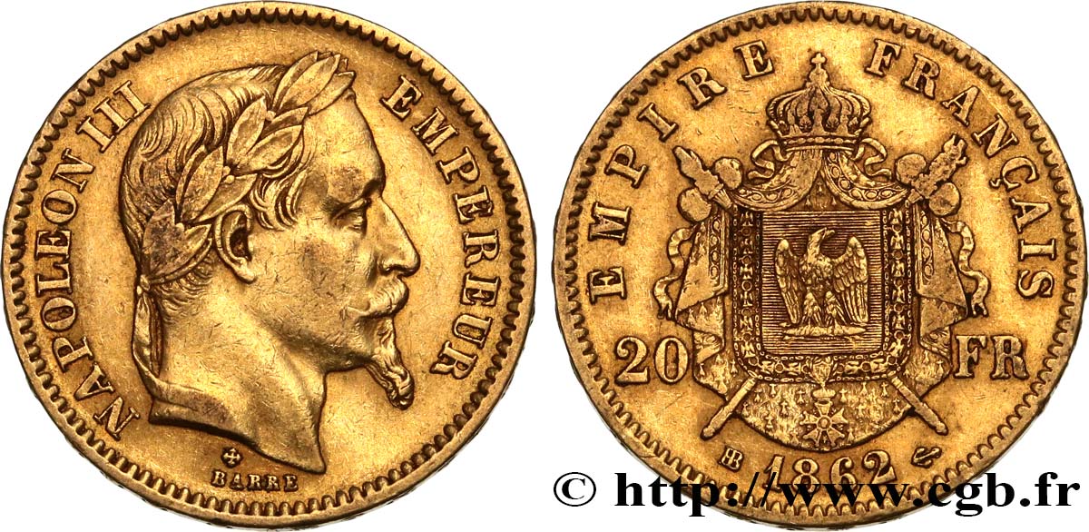 20 francs or Napoléon III, tête laurée 1862 Strasbourg F.532/5 BB45 