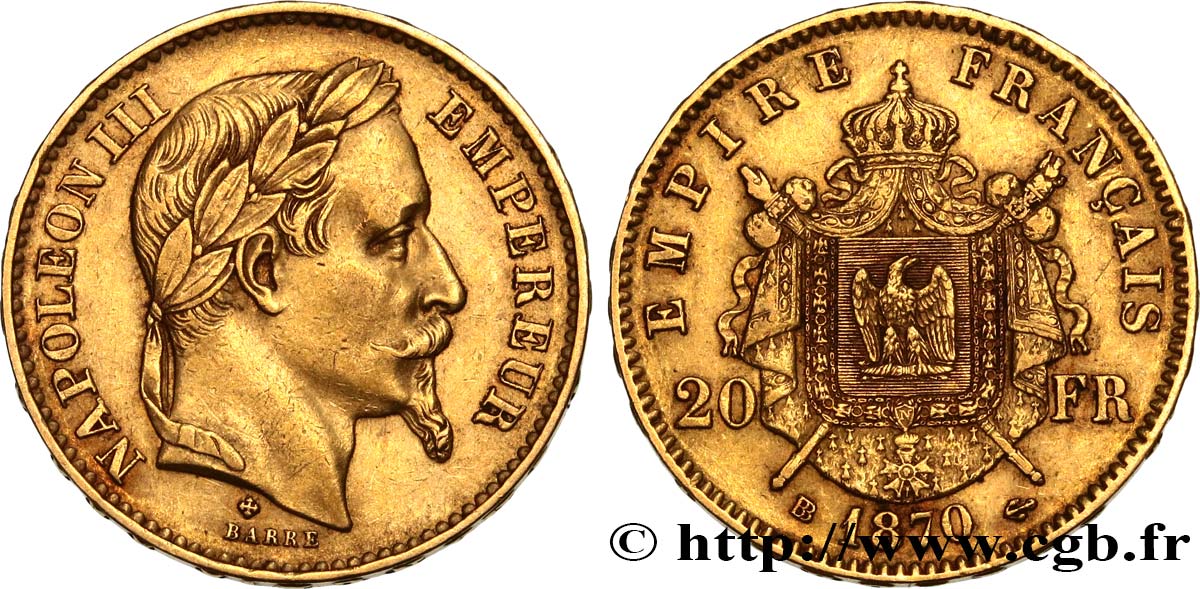 20 francs or Napoléon III, tête laurée 1870 Strasbourg F.532/24 SS48 