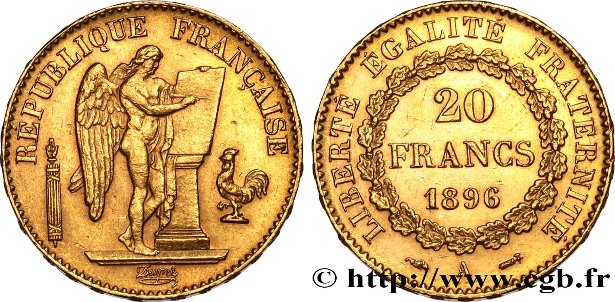 20 francs or Génie, Troisième République 1896 Paris F.533/20 MBC52 