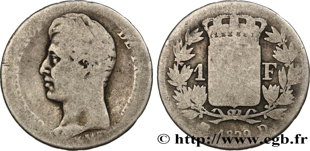 1 franc Charles X, matrice du revers à quatre feuilles 1829 Lyon F.207A/16 SGE8 