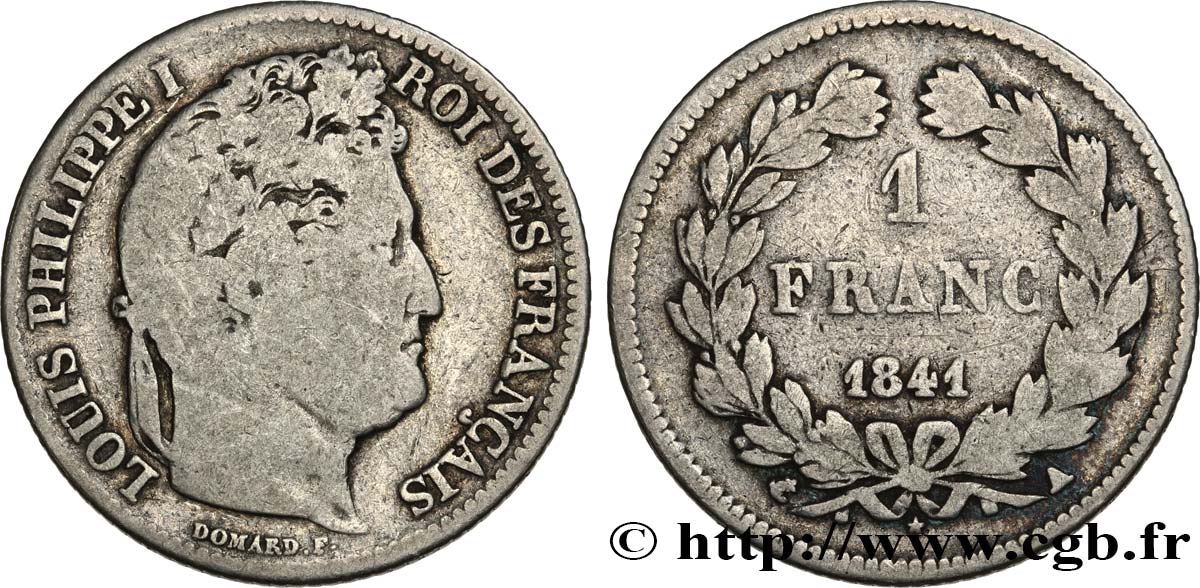 1 franc Louis-Philippe, couronne de chêne 1841 Paris F.210/80 B12 