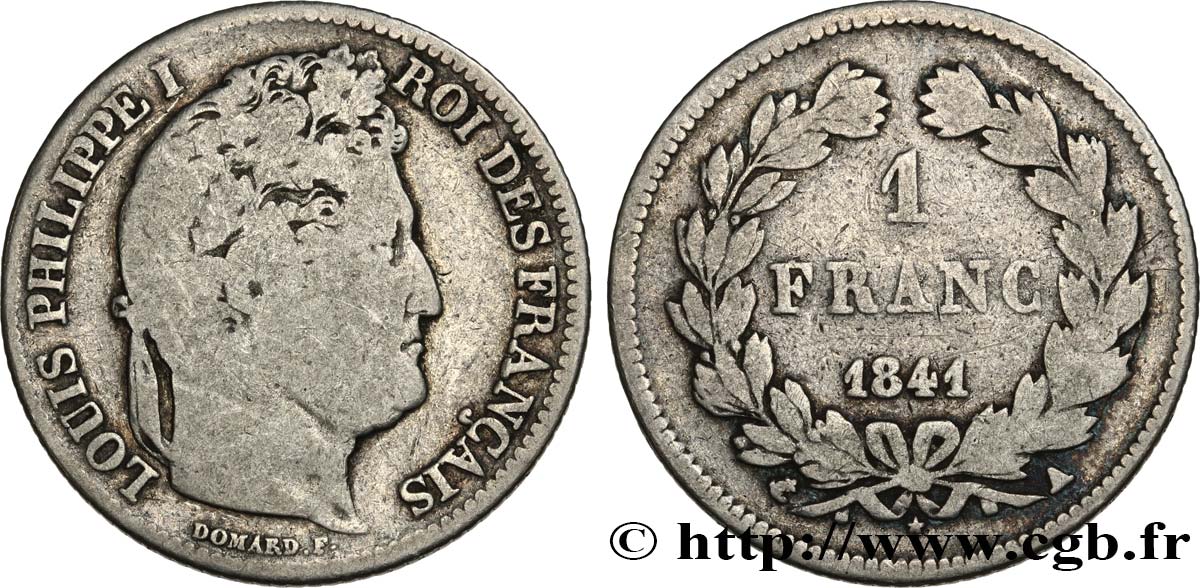 1 franc Louis-Philippe, couronne de chêne 1841 Paris F.210/80 F12 