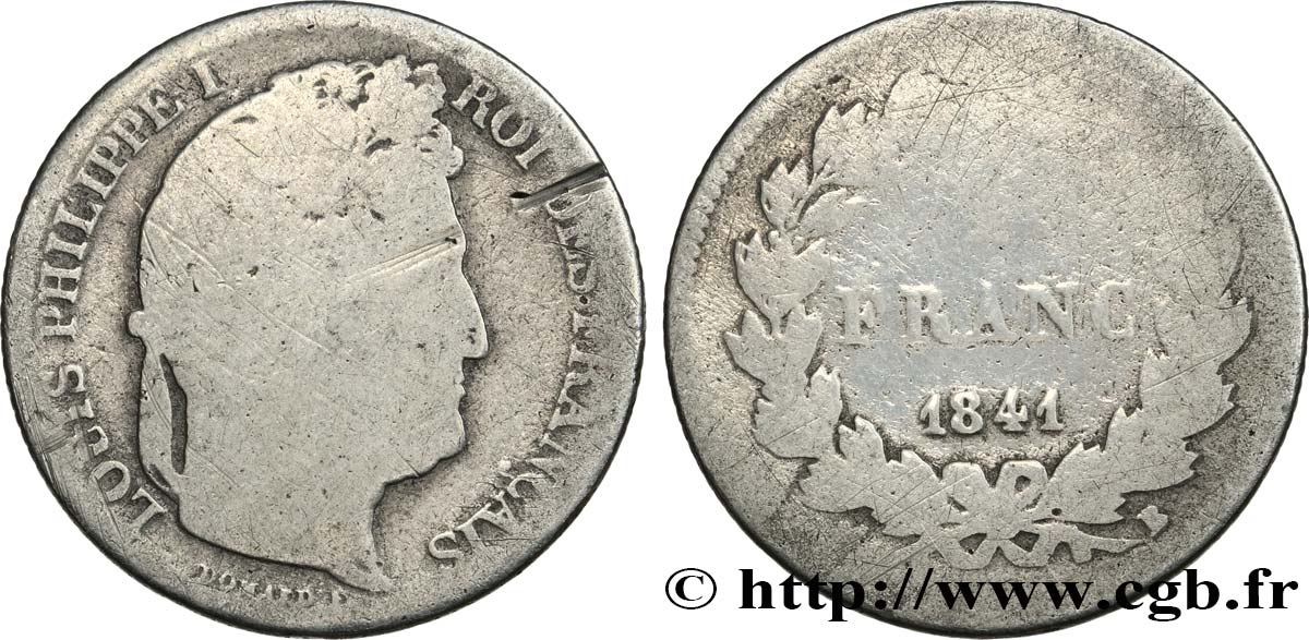 1 franc Louis-Philippe, couronne de chêne 1841 Rouen F.210/81 q.B 
