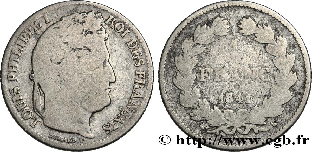 1 franc Louis-Philippe, couronne de chêne 1841 Bordeaux F.210/83 VG 