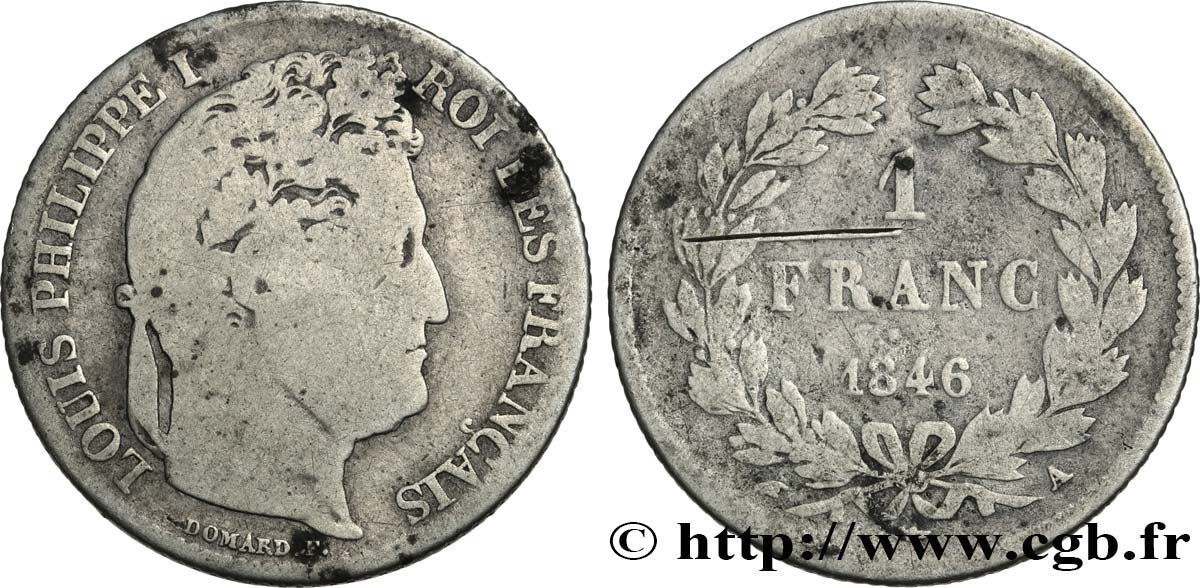 1 franc Louis-Philippe, couronne de chêne 1846 Paris F.210/105 VG 