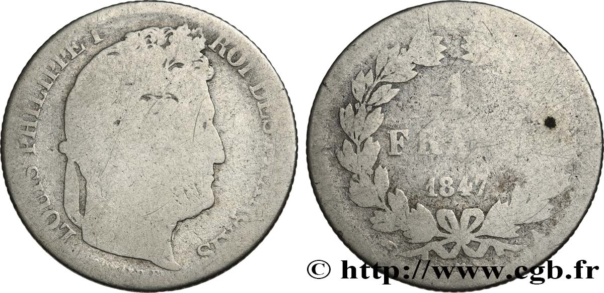 1 franc Louis-Philippe, couronne de chêne 1847 Paris F.210/110 G 