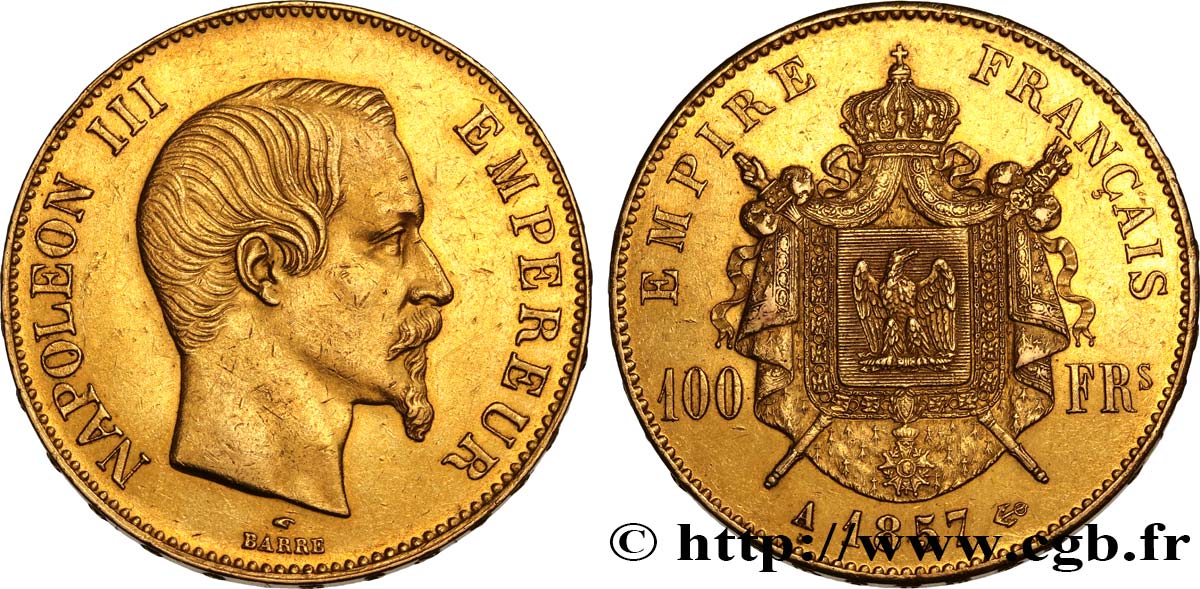 100 francs or Napoléon III, tête nue 1857 Paris F.550/4 SUP 