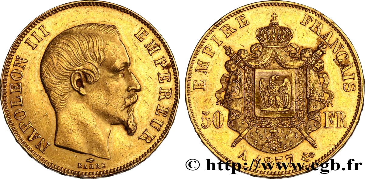 50 francs or Napoléon III, tête nue 1857 Paris F.547/4 MBC+ 