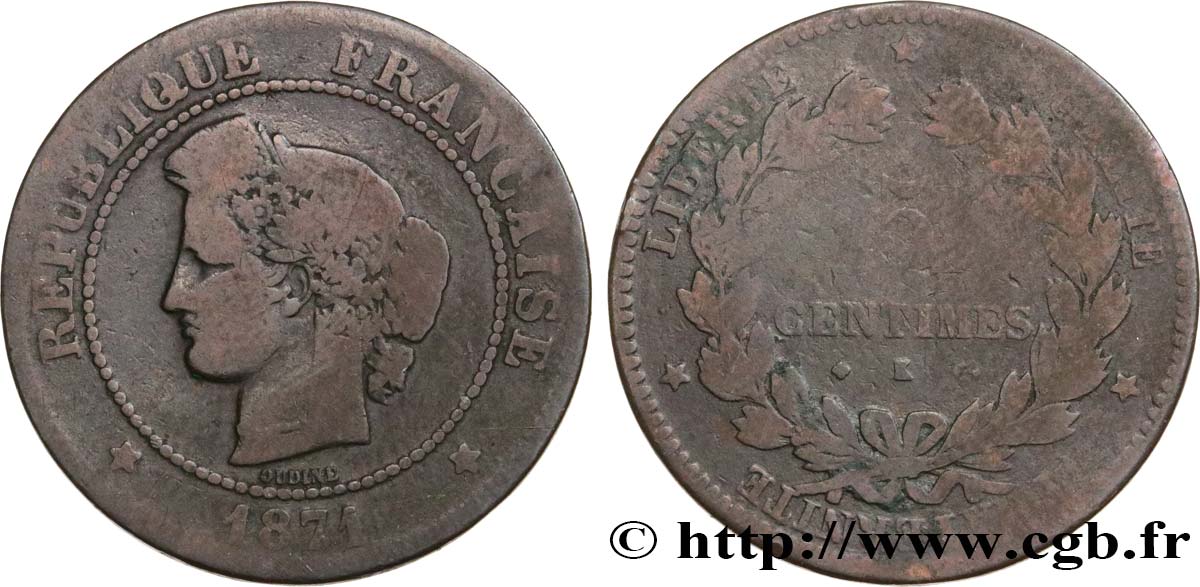 5 centimes Cérès 1871 Bordeaux F.118/3 VG8 