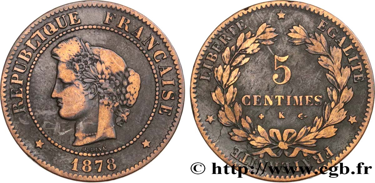 5 centimes Cérès 1878 Bordeaux F.118/18 TB15 