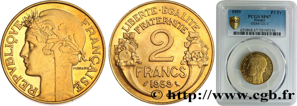 Épreuve au type 2 francs Morlon 1959 Paris GEM.121 1 ST67 PCGS