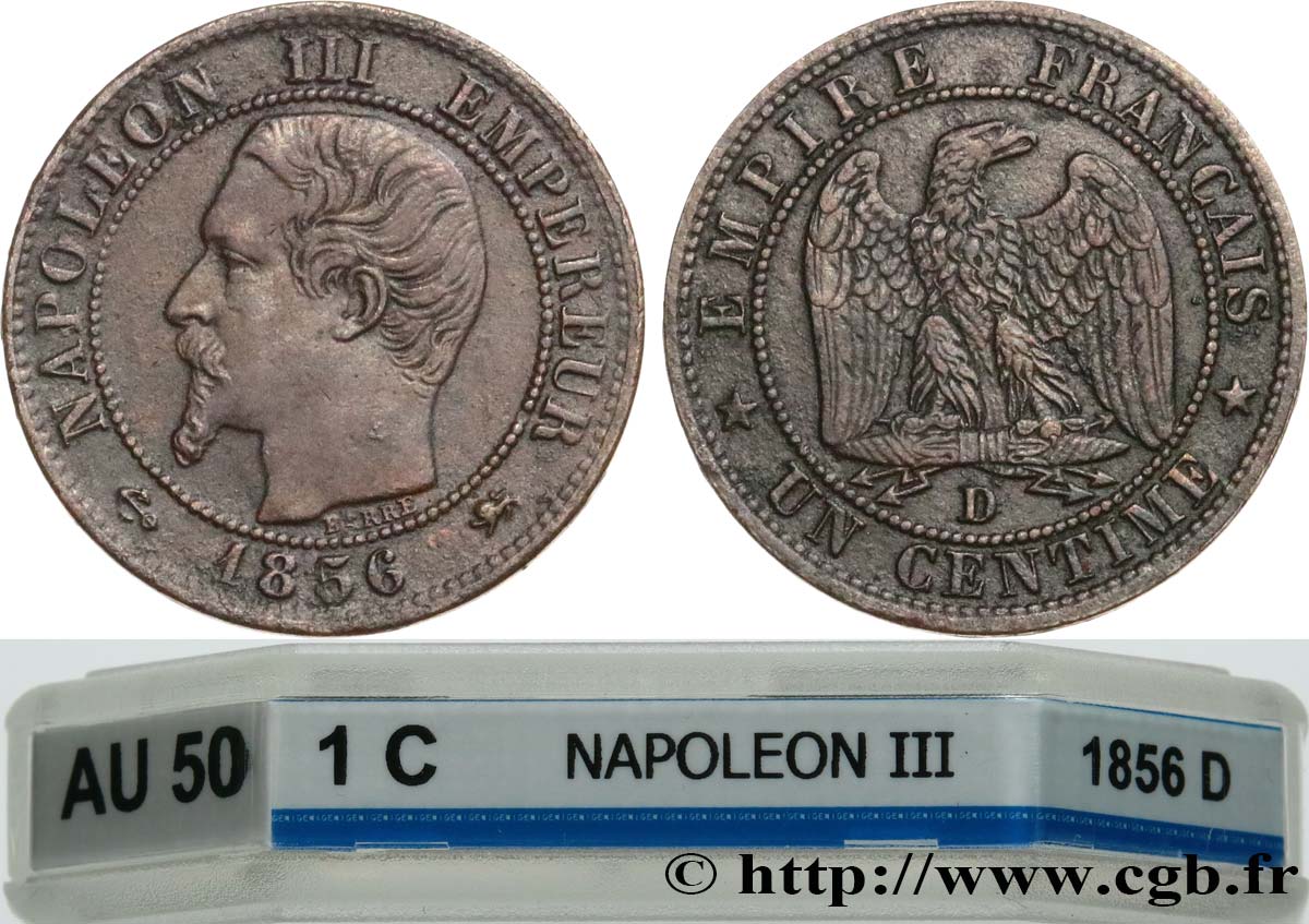 Un centime Napoléon III, tête nue 1856 Lyon F.102/29 AU50 GENI