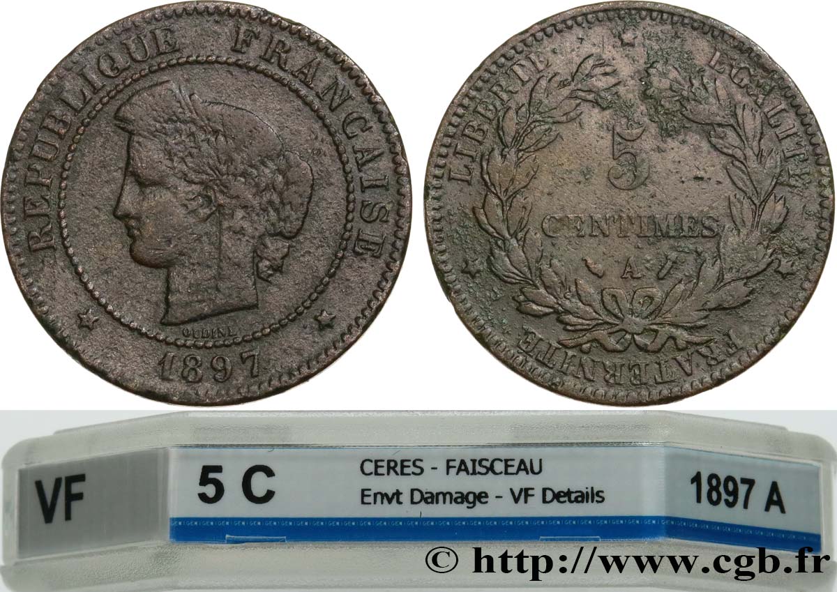 5 centimes Cérès, différent faisceau 1897 Paris F.118/40 VF GENI