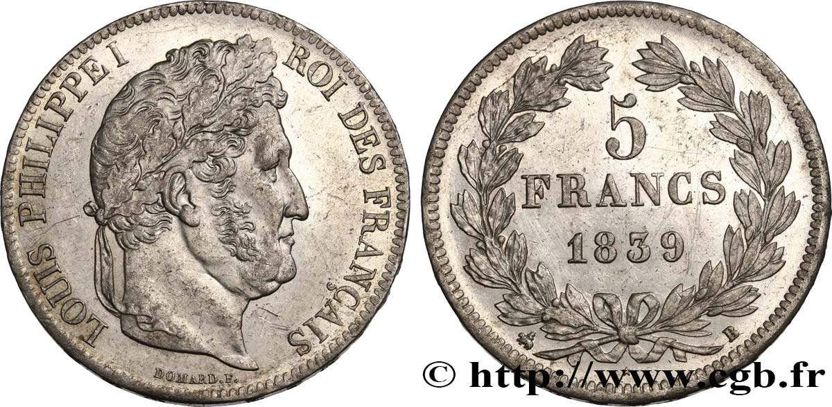 5 francs IIe type Domard 1839 Rouen F.324/76 SUP58 