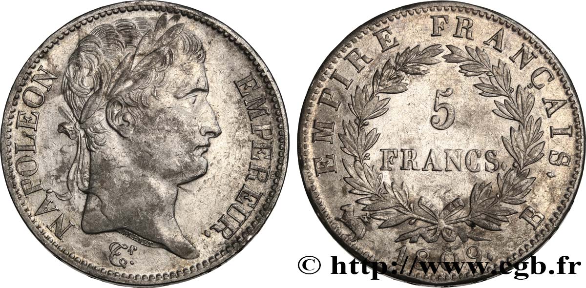 5 francs Napoléon Empereur, Empire français 1809 Rouen F.307/2 TTB52 