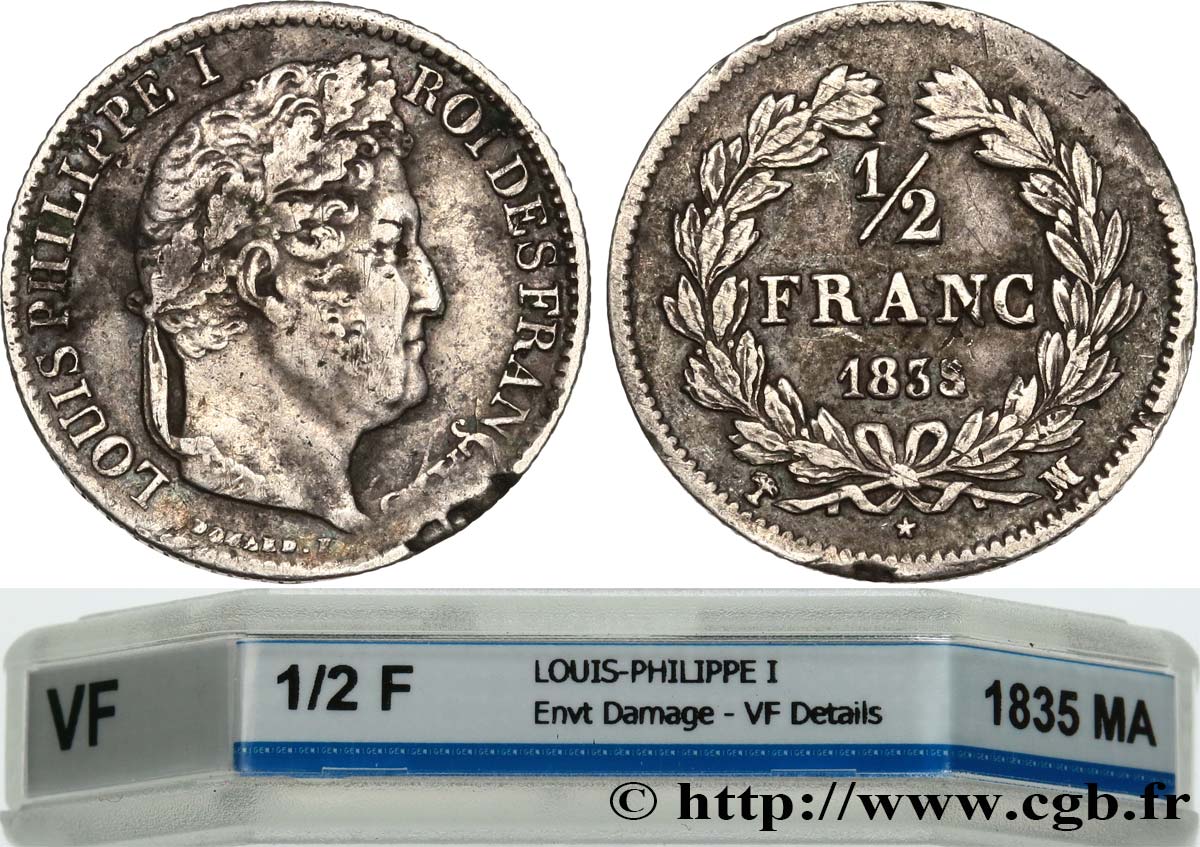 1/2 franc Louis-Philippe 1835 Marseille F.182/60 VF GENI