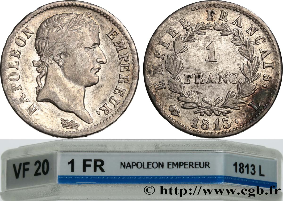 1 franc Napoléon Ier tête laurée, Empire français 1813 Bayonne F.205/65 BC20 GENI