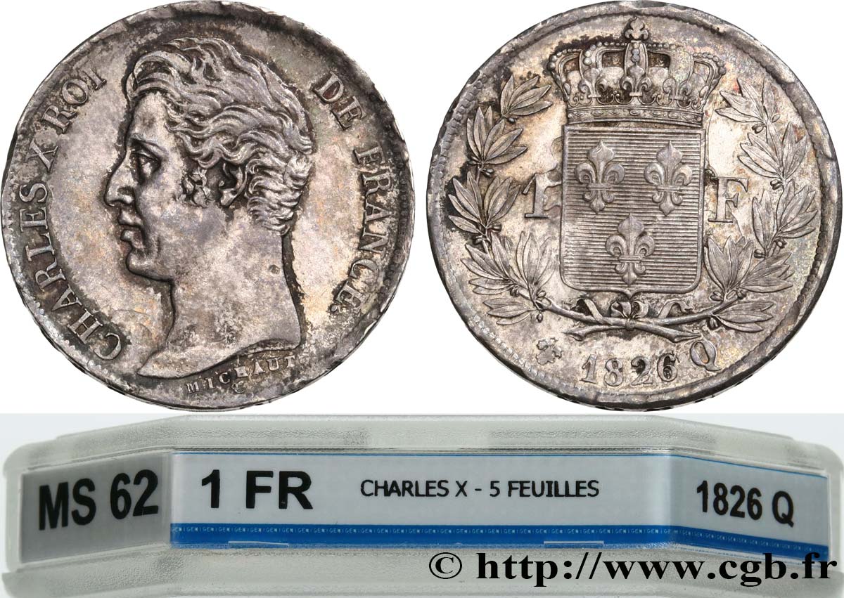 1 franc Charles X, matrice du revers à cinq feuilles 1826 Perpignan F.207/22 SPL62 GENI