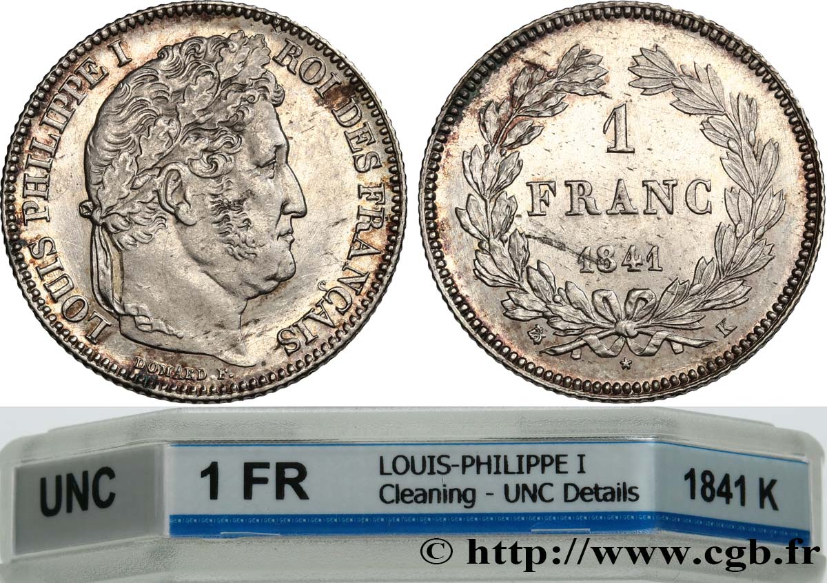 1 franc Louis-Philippe, couronne de chêne 1841 Bordeaux F.210/83 MS GENI