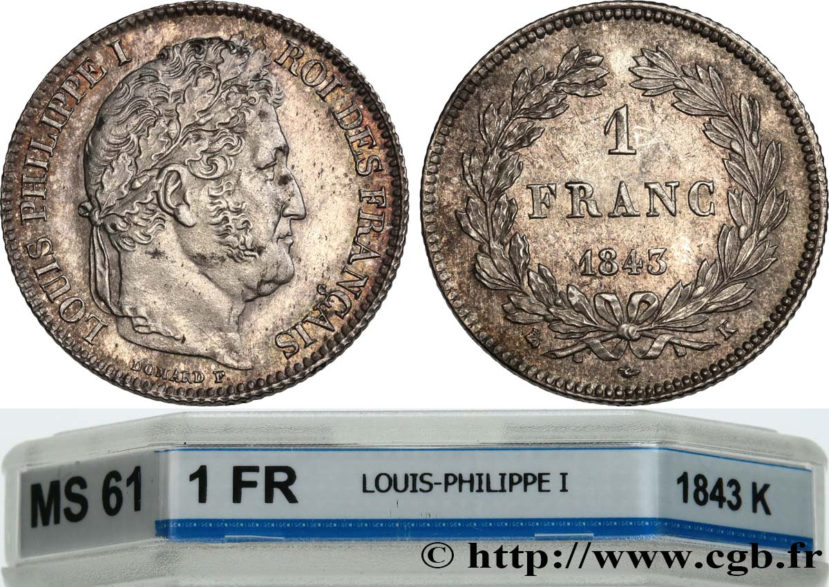 1 franc Louis-Philippe, couronne de chêne 1843 Bordeaux F.210/93 EBC61 GENI