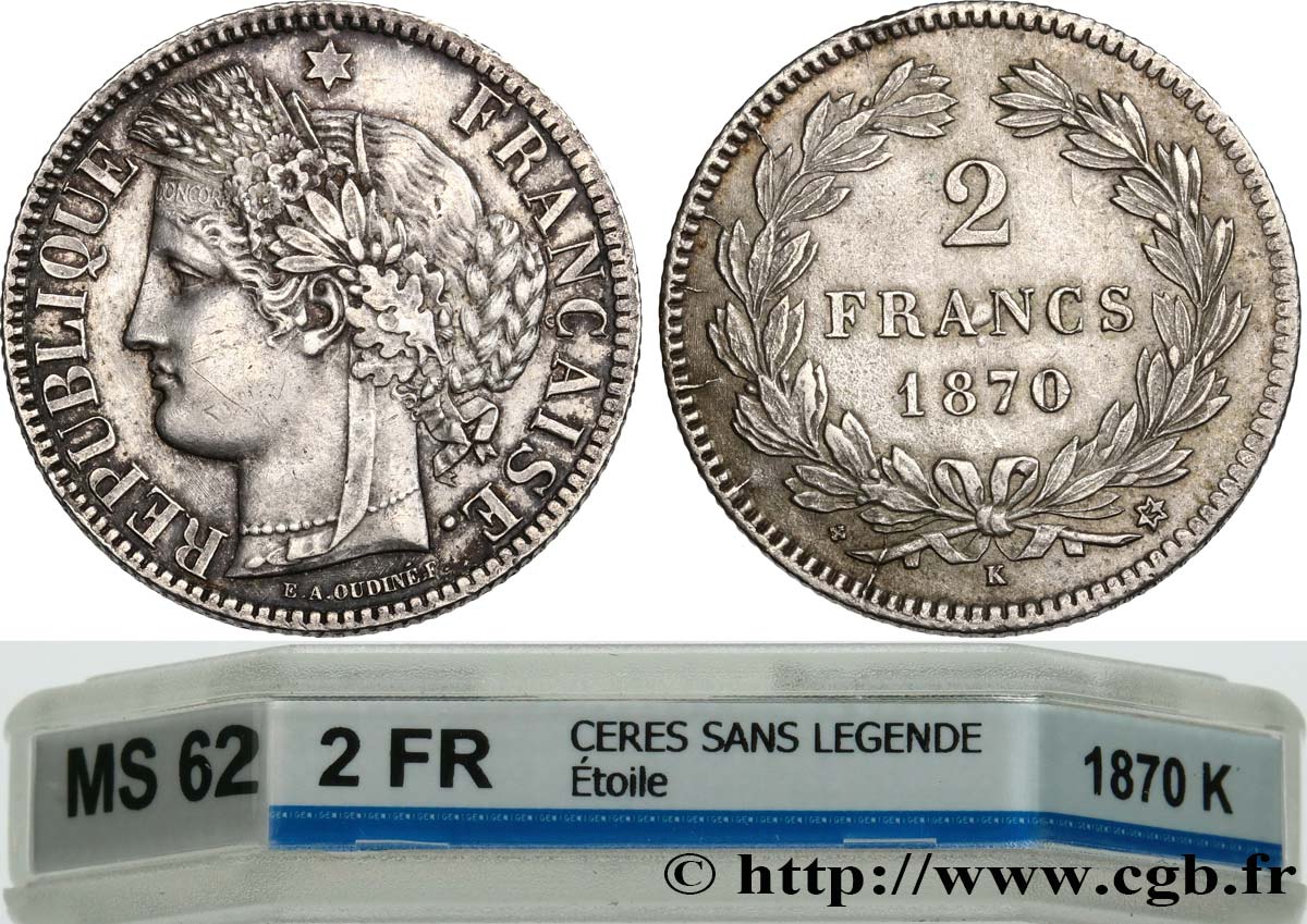 2 francs Cérès, sans légende 1870 Bordeaux F.264/3 EBC62 GENI