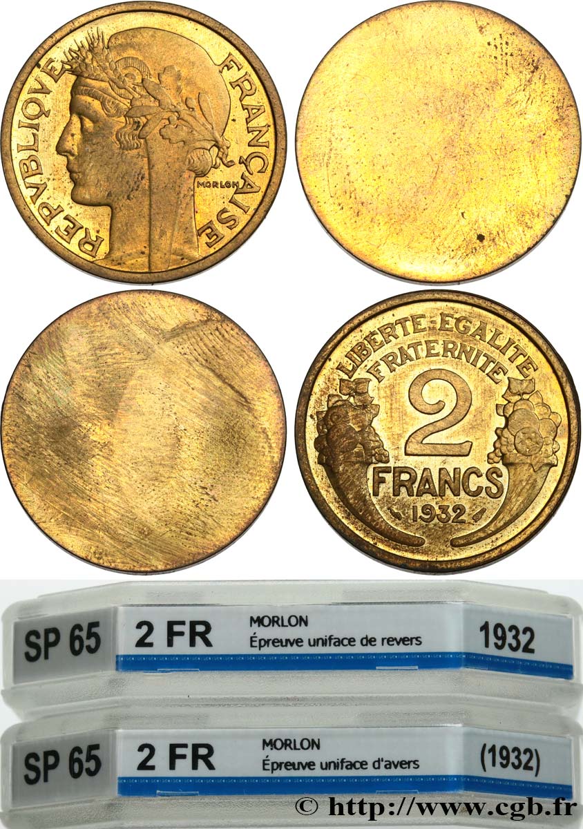 Paire d’épreuves unifaces de la 2 francs Morlon 1932  GEM.113 7 FDC65 GENI