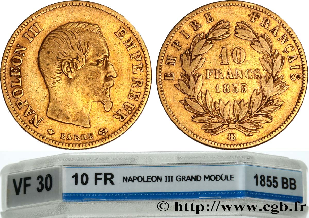 10 francs or Napoléon III, tête nue 1855 Strasbourg F.506/2 BC30 GENI
