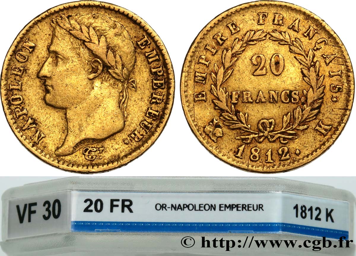20 francs or Napoléon tête laurée, Empire français 1812 Bordeaux F.516/23 MB30 GENI