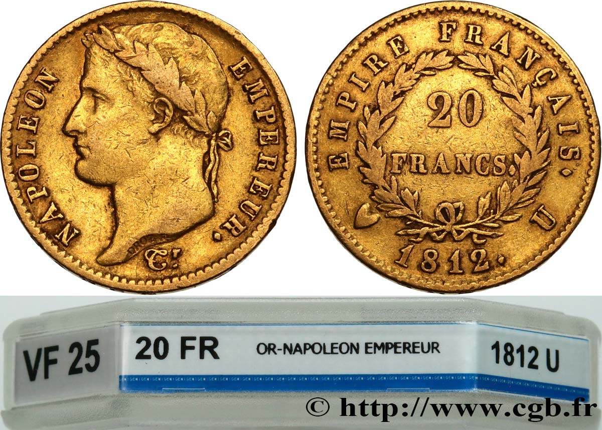 20 francs or Napoléon tête laurée, Empire français 1812 Turin F.516/28 S25 GENI