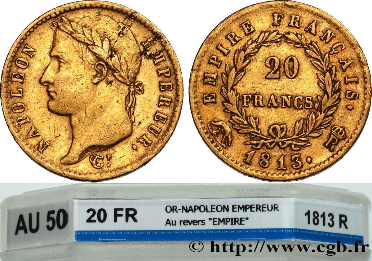 20 francs or Napoléon tête laurée, Empire français 1813 Rome F.516/35 AU50 GENI