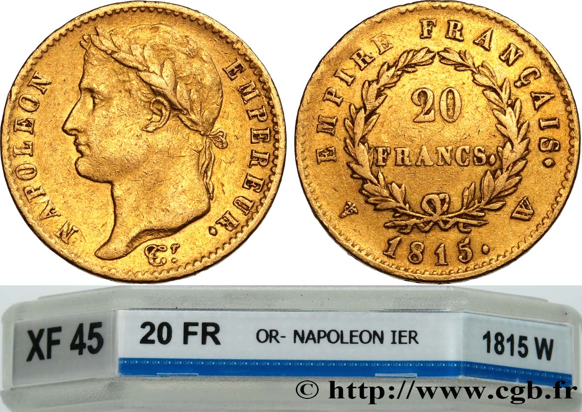 20 francs or Napoléon tête laurée, Empire français 1815 Lille F.516A/3 XF45 GENI