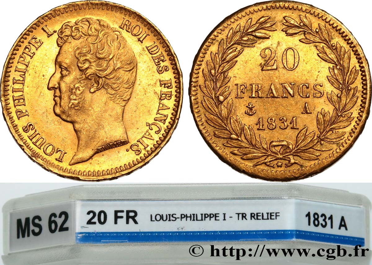20 francs or Louis-Philippe, Tiolier, tranche inscrite en relief 1831 Paris F.525/2 SPL62 GENI