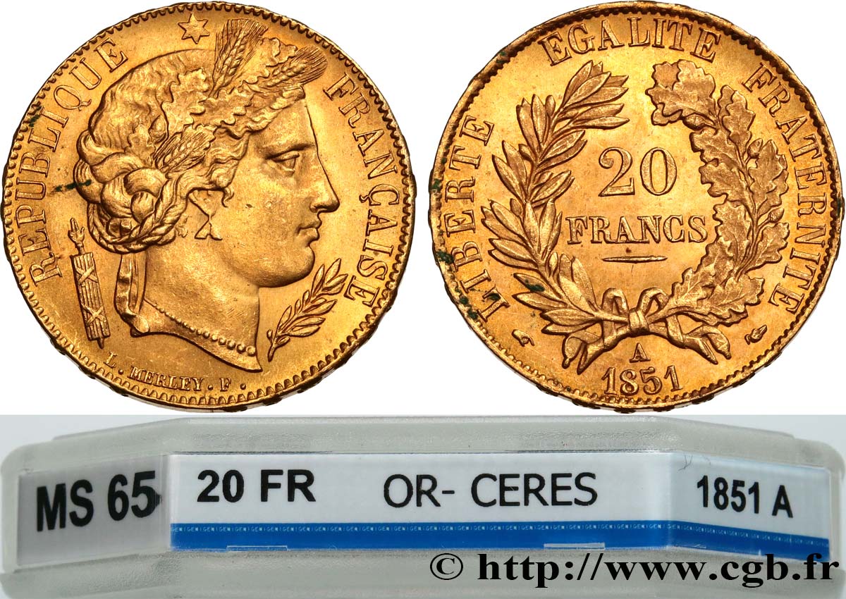 20 francs or Cérès 1851 Paris F.529/4 MS65 GENI